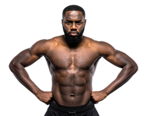 Muscular Black Man Posing Isolated on White Background, Transparent PNG