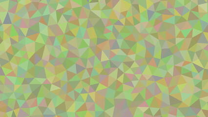 An abstract background of pale green, yellow, and brown triangles creates a mosaic pattern with a soft, muted, and earthy color palette