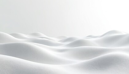 Abstract undulating terrain made of white fabric waves under soft light. Gentle curves create a serene, minimalist landscape. Clean, smooth surface with subtle texture. Great for backgrounds.