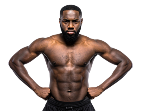 Muscular Black Man Posing Isolated on White Background, Transparent PNG - Powered by Adobe