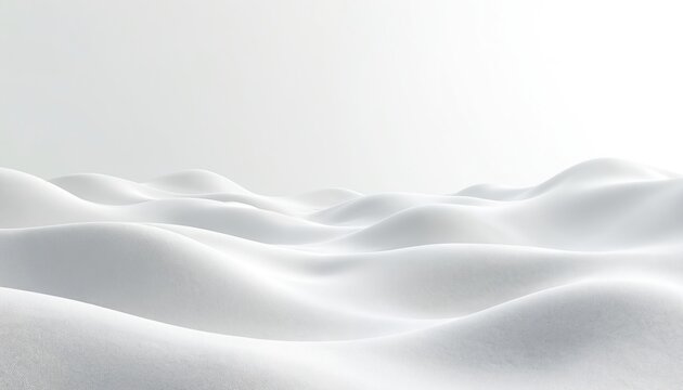 Abstract undulating terrain made of white fabric waves under soft light. Gentle curves create a serene, minimalist landscape. Clean, smooth surface with subtle texture. Great for backgrounds.