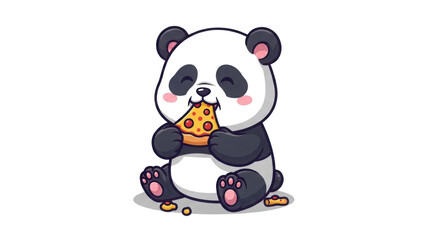 Naklejka premium Cute Panda Eating Pizza Cartoon Vector Illustration isolated PNG with Transparent Background