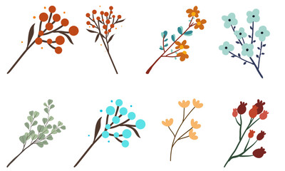 Simple Orange Flower Branch with Eucalyptus Freehand Illustration