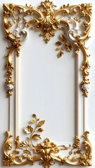 Beautiful golden frame decorated with intricate white flower designs high resolution picture