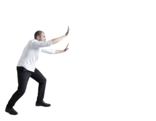 Man pushing something, isolated on white background, transparent PNG