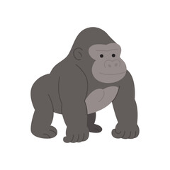 Fototapeta premium Gorilla cartoon character, large gray and happy, suitable for children's books, educational materials, and jungle themed designs for print and digital media