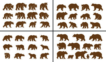 bear silhouette vector set, wildlife animal illustration, forest bear artwork, black silhouette animal design, grizzly bear outline, animal icon collection, nature bear vector, wildlife mammal art, ou