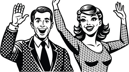 Vintage Man and Woman Greeting (Pop Art Style)