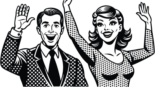 Vintage Man and Woman Greeting (Pop Art Style)