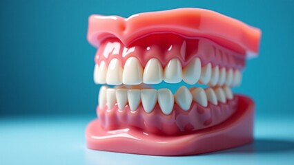 Obraz premium Human Teeth Jaw Model on Blue Background