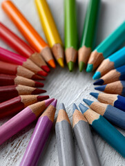 Fototapeta premium Colorful pencils in a circle, vibrant and creative arrangement.