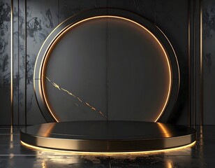 Elegant black background with golden circular platform design high resolution picture