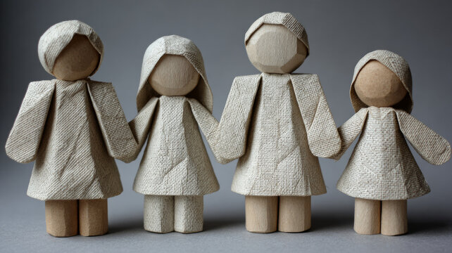 Four doll figures representing a family - Powered by Adobe
