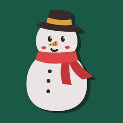 A cartoon snowman with a red scarf and a hat