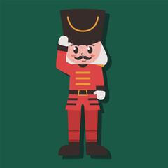 A cartoon character dressed in red and black uniform with a hat on his head