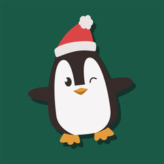 A penguin with a red hat and a white smiley face