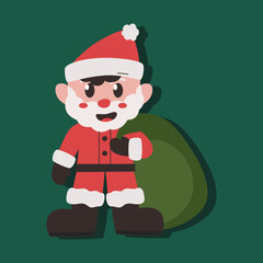 A cartoonish image of a santa with a green bag