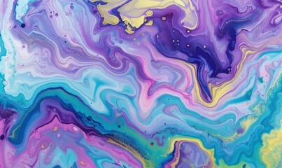Fluid acrylic painting with swirling colors and gold accents