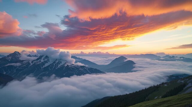 4K Timelapse of a Colorful Sunrise Over Mountain Clouds