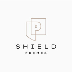 p letter shield protection security logo vector icon illustration