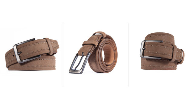 Dark beige leather belt. Dark beige leather belt on a white background.