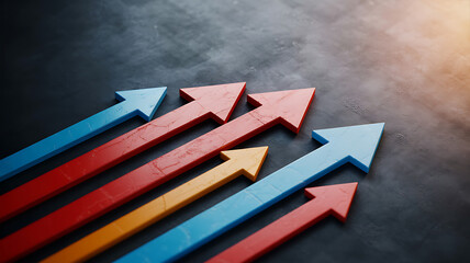 Multiple arrows pointing upwards and forwards, symbolizing growth and progress