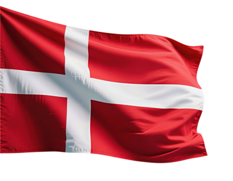 Red and White Flag with Nordic Cross Design Waving