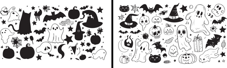 halloween illustration set, spooky cartoon vector, holiday season artwork, pumpkin ghost clipart, horror party design, trick or treat elements, haunted night drawing, scary bat illustration, autumn ho