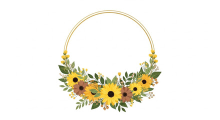 Elegant gold frame adorned with vibrant sunflowers, perfect for invitations, greeting cards, and adding a touch of sunshine to your designs