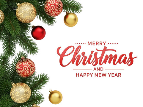 Festive christmas background with fir branches, gold and red baubles isolated on transparent background for holiday season greetings generative ai illustration