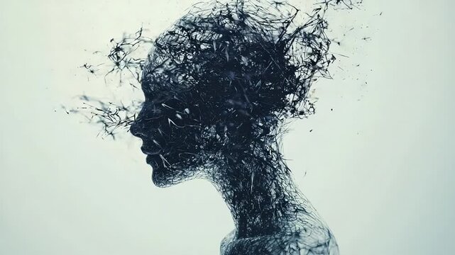 abstract concept girl profile silhouette with chaotic lines for vtuber, streaming, wallpaper video  