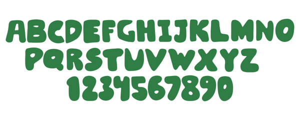 Vector alphabet font typography with bold, round, thick letters. Funky modern design for kid. Bubble, puffy shape create lively, cheerful mood. Doodle graphic. Isolated flat style for summer party © Maria Petrish