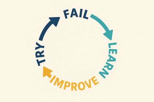 The continuous cycle of growth and progress emphasizing the concepts of try fail learn improve as an inspiring model for personal development and innovation