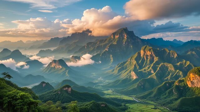 Captivating Timelapse of Fansipan Mountain Range with Scenic Clouds and Lush Valleys in Northwest Vietnam
