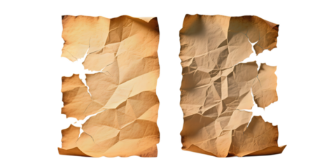 Two crumpled and torn sheets of old paper with worn edges