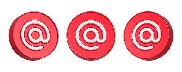 3d rendering icon mention or tag in red button