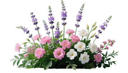 Vibrant pink and white floral arrangement with lavender