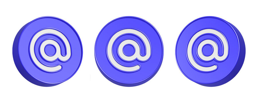 3d rendering icon mention or tag in blue button
