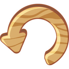 Circular wooden arrow graphic design pointing left on transparent background with a textured wood grain pattern and a subtle shadow effect