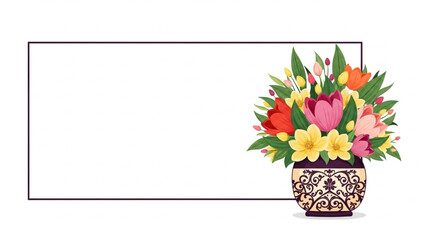 Elegant floral bouquet in decorative vase with blank frame for personalized messages, perfect for spring celebrations and heartfelt greetings