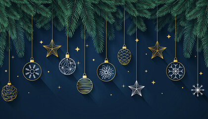 Festive Line Art Christmas Hanging Decorations