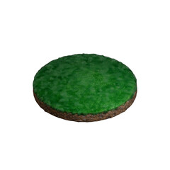 Isometric 3D render of a stylized circular patch of grass and soil shaped like a podium, for decorative or conceptual scenes.