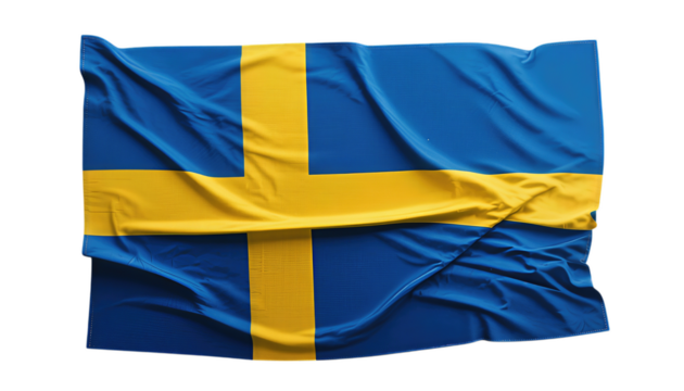 Waving flag with blue and yellow Nordic cross design
