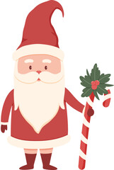 Christmas Santa Claus with candy cane and holly berry vector Illustration