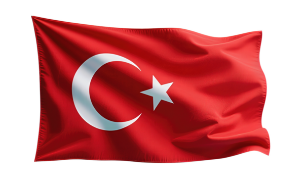 Waving Red Flag with White Crescent and Star