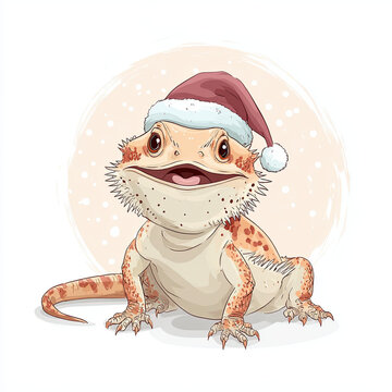 Cute orange bearded dragon lizard in a Santa hat brings Christmas cheer with a cozy vibe and kawaii charm