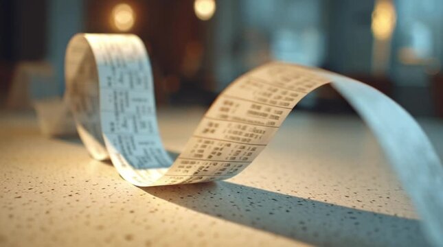 Unfurling a detailed record of expenses, showcasing a comprehensive financial transaction document