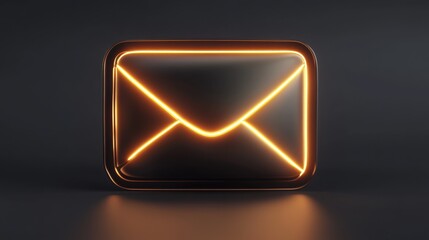 Modern 3D glowing envelope icon with bright neon lines on a dark background for digital messaging