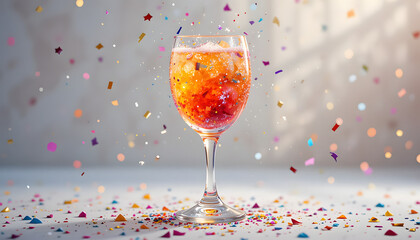Celebrate successes with a sparkling drink and confetti, a festive drink for a party or celebration, cheers to the new year and exciting milestones