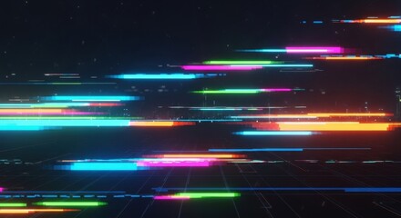 Heavy pixel drift creating neon glitch lines over dark futuristic background